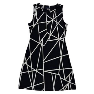Tommy Hilfiger Sheath Dress 6 Black White Geometric Sleeveless Modern Mod Chic